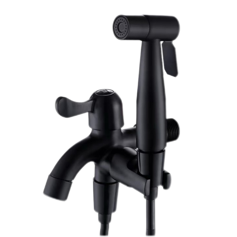 Rubinetto doppiu cuntrollu neru cù pistola spray