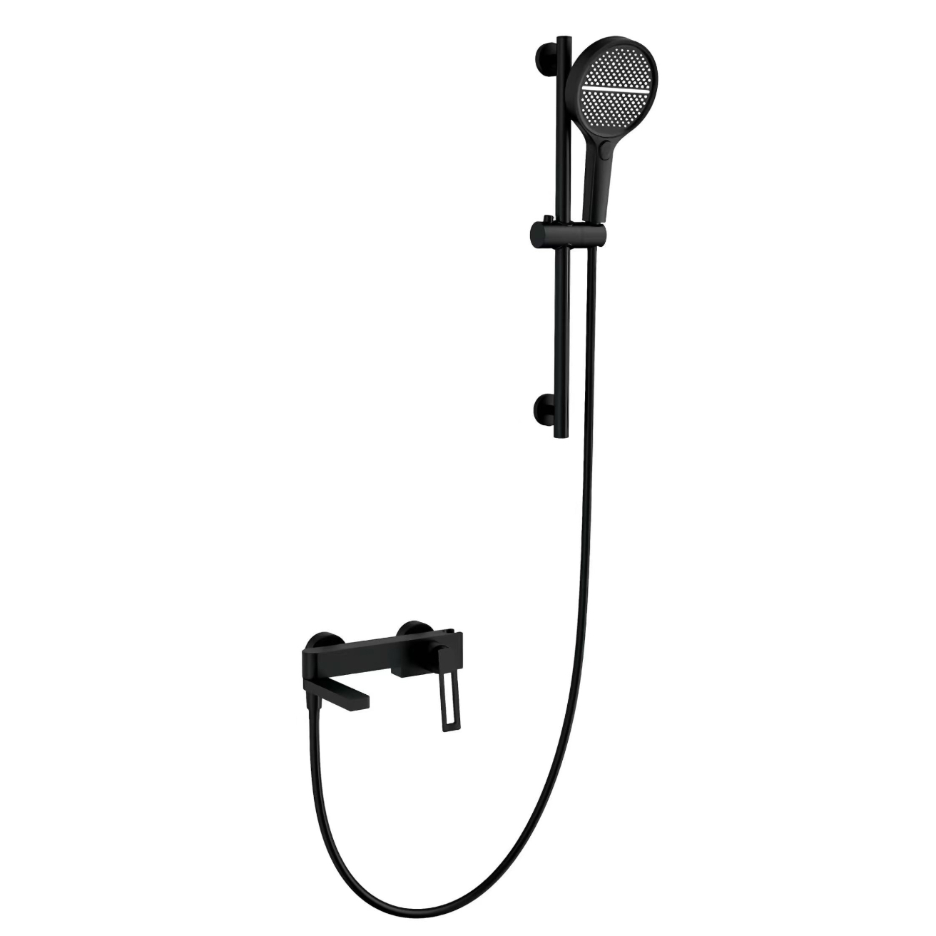 Cappa di doccia portatile nera minimalista tonda cù regolazione in altezza