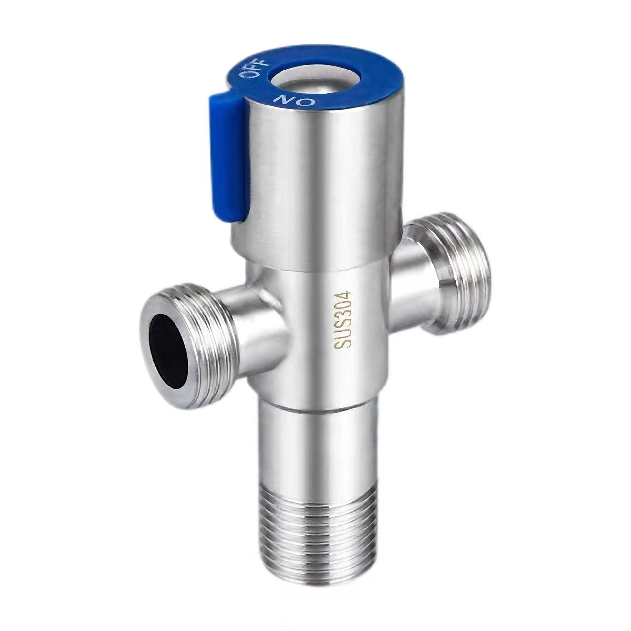 Maniglia blu 180 ° Valvola angolare a doppia uscita a tre vie Maniglia blu 180 ° Valvola angolare a doppia uscita a tre vie