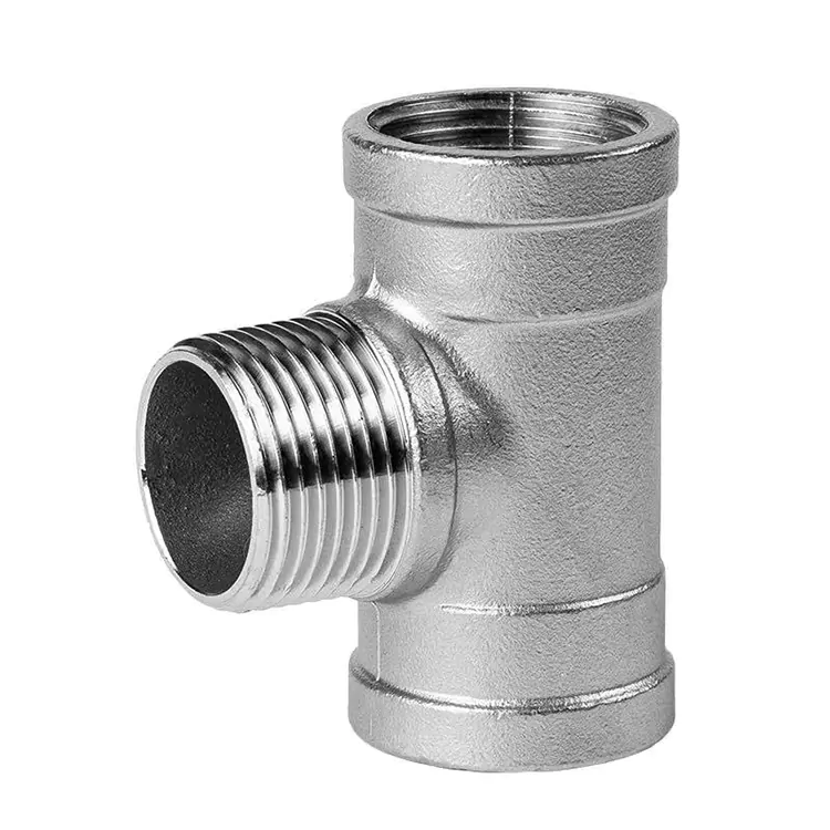 Tee à tubu maschio-femmina-maschiu in acciaio inox filettatu BSP