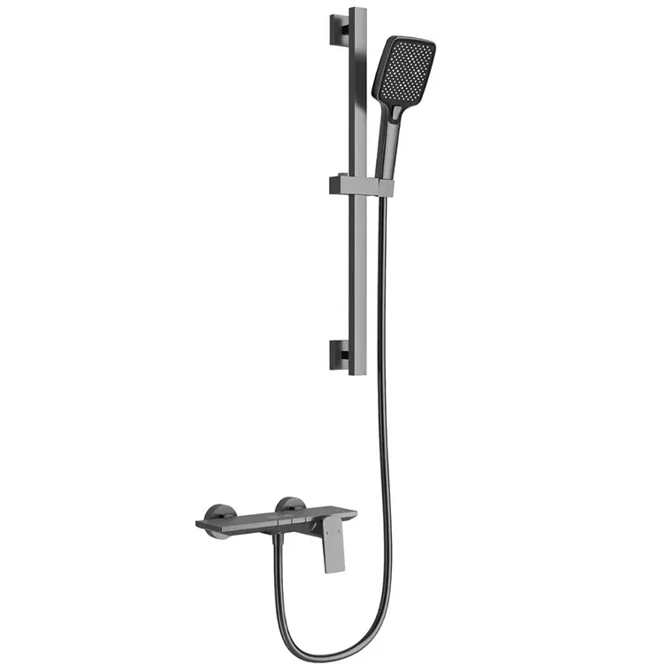 Set di doccia quadratu grisgiu Gunmetal cù barra di scorrimentu regulabile