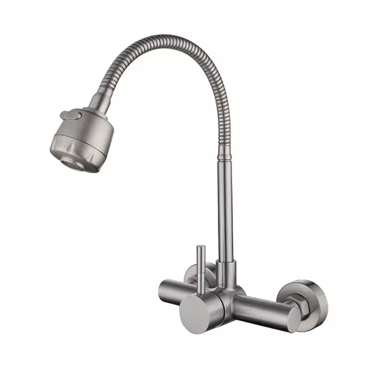 Rubinetto universale d'acqua calda è fredda à doppiu foru murale di cucina