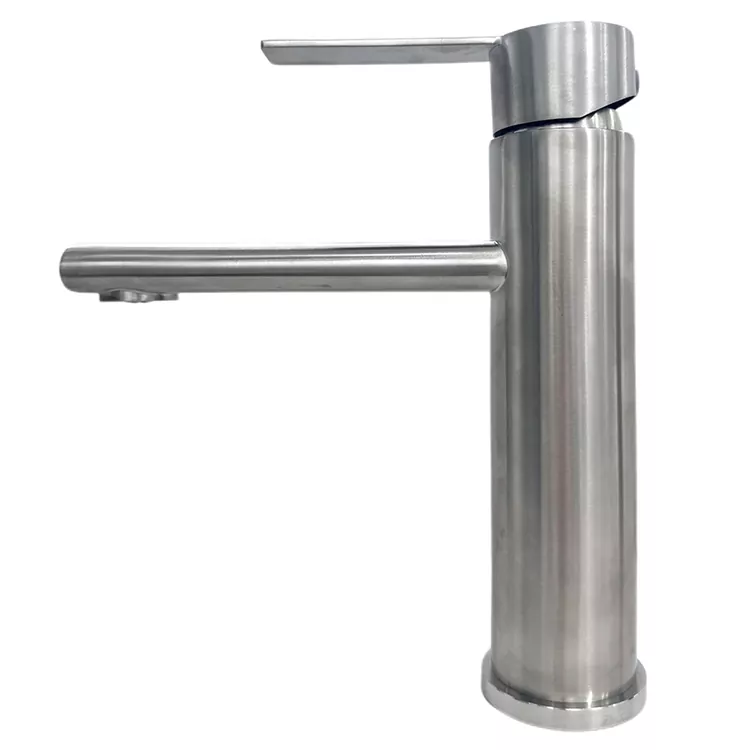 Rubinetto per lavabo cilindrico a bocca diritta spazzolata calda e fredda